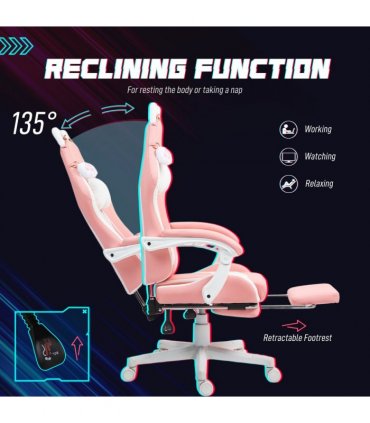 HOMCOM Gaming Chair with Footrest, Reclining Computer Chair, Pink