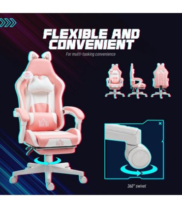 HOMCOM Gaming Chair with Footrest, Reclining Computer Chair, Pink