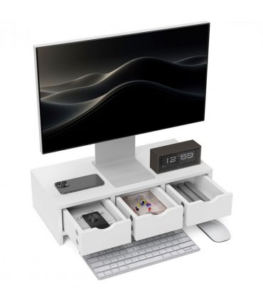 HOMCOM Monitor Stand Riser with 3 Drawers for Laptop, Computer, PC, White