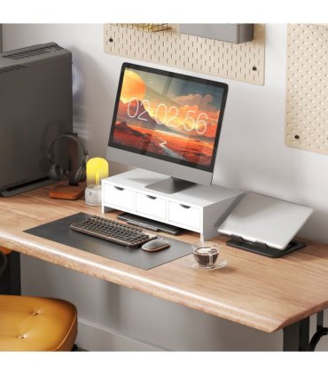 HOMCOM Monitor Stand Riser with 3 Drawers for Laptop, Computer, PC, White