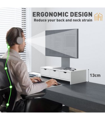HOMCOM Monitor Stand Riser with 3 Drawers for Laptop, Computer, PC, White