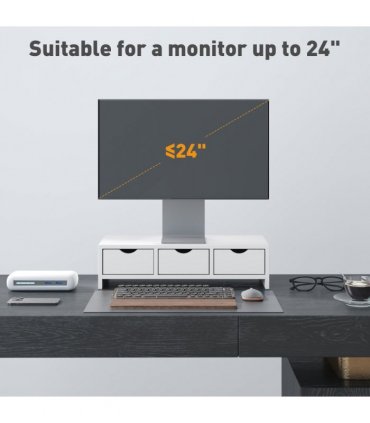 HOMCOM Monitor Stand Riser with 3 Drawers for Laptop, Computer, PC, White
