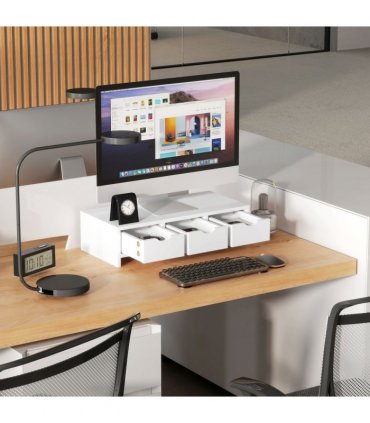 HOMCOM Monitor Stand Riser with 3 Drawers for Laptop, Computer, PC, White