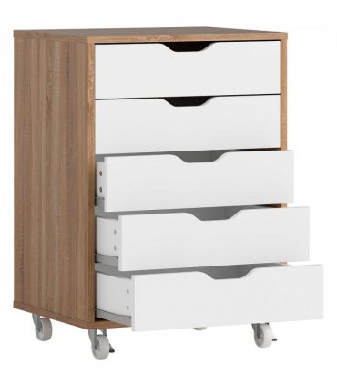 Vinsetto Mobile Filing Cabinet, 5-drawer File Cabinet with Wheels, Oak