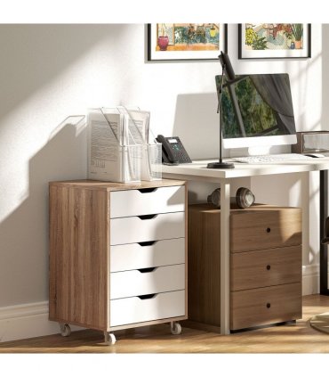 Vinsetto Mobile Filing Cabinet, 5-drawer File Cabinet with Wheels, Oak