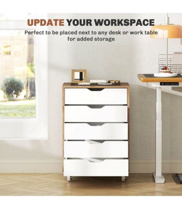 Vinsetto Mobile Filing Cabinet, 5-drawer File Cabinet with Wheels, Oak
