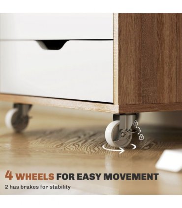 Vinsetto Mobile Filing Cabinet, 5-drawer File Cabinet with Wheels, Oak