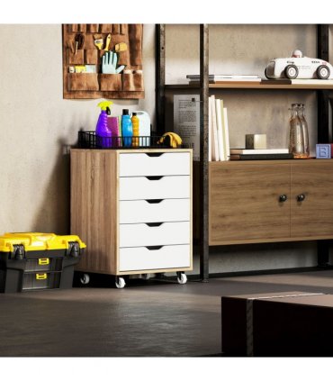 Vinsetto Mobile Filing Cabinet, 5-drawer File Cabinet with Wheels, Oak