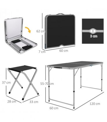 Outsunny Camping Table and Chairs Outdoor Indoor Use for BBQ Picnic Garden