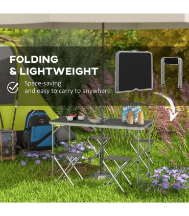 Outsunny Camping Table and Chairs Outdoor Indoor Use for BBQ Picnic Garden
