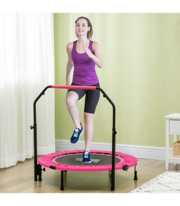 HOMCOM 40" Foldable Mini Fitness Trampoline w/ Foam Handle, Pink
