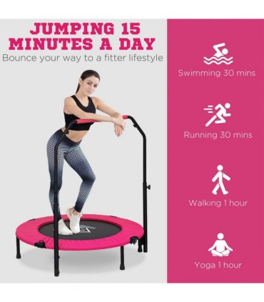 HOMCOM 40" Foldable Mini Fitness Trampoline w/ Foam Handle, Pink