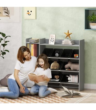 AIYAPLAY Toy Storage Unit with 8 Removable Bins, Storage Shelves, Cabinet