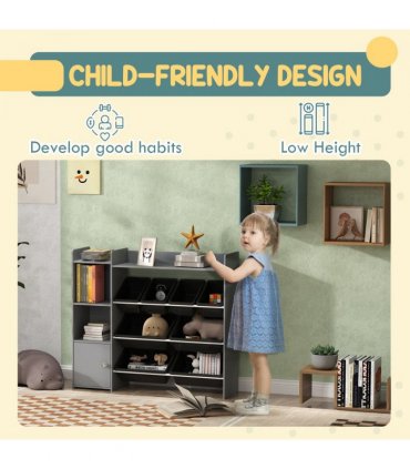 AIYAPLAY Toy Storage Unit with 8 Removable Bins, Storage Shelves, Cabinet