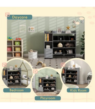 AIYAPLAY Toy Storage Unit with 8 Removable Bins, Storage Shelves, Cabinet