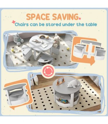 AIYAPLAY 5-Piece Kids Table and Chairs Set w/ Storage for 3-8 Years Old-Grey
