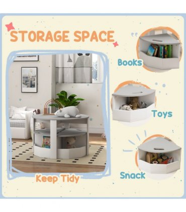 AIYAPLAY 5-Piece Kids Table and Chairs Set w/ Storage for 3-8 Years Old-Grey