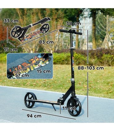 AIYAPLAY Kids Scooter, Foldable Kick Scooter w/ Adjustable Handlebar, Black