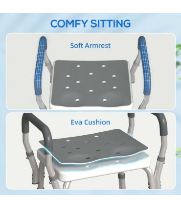 HOMCOM Rust-Free Aluminium Bath Chair with Adjustable Height, Grey