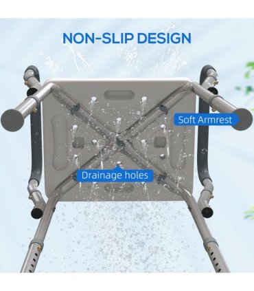 HOMCOM Rust-Free Aluminium Bath Chair with Adjustable Height, Grey