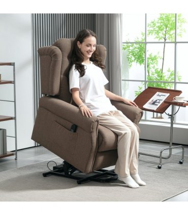 HOMCOM Power Lift Recliner Armchair with Wingback, Button Tufted, Brown