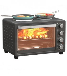 HOMCOM 28L Countertop Toaster Oven with 2 Hot Plates, Grill, Roast, Bake