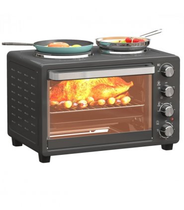 HOMCOM 28L Countertop Toaster Oven with 2 Hot Plates, Grill, Roast, Bake