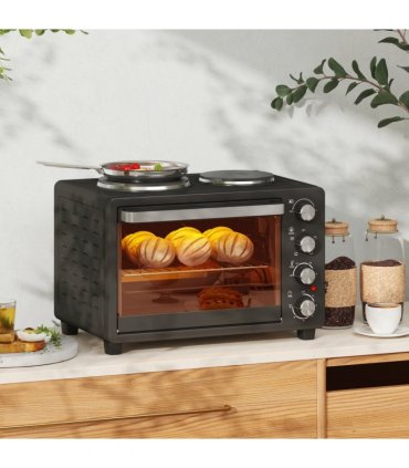 HOMCOM 28L Countertop Toaster Oven with 2 Hot Plates, Grill, Roast, Bake