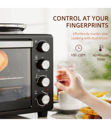 HOMCOM 28L Countertop Toaster Oven with 2 Hot Plates, Grill, Roast, Bake