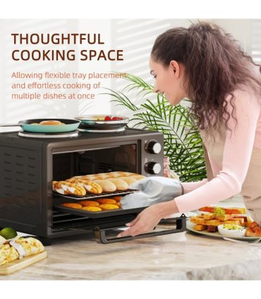 HOMCOM 28L Countertop Toaster Oven with 2 Hot Plates, Grill, Roast, Bake