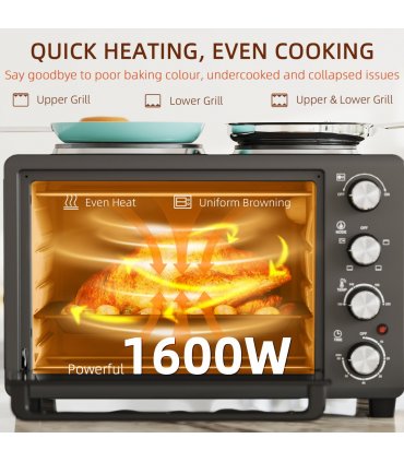HOMCOM 28L Countertop Toaster Oven with 2 Hot Plates, Grill, Roast, Bake