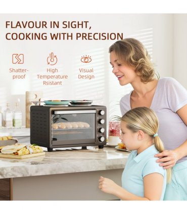 HOMCOM 28L Countertop Toaster Oven with 2 Hot Plates, Grill, Roast, Bake