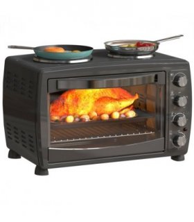 HOMCOM 36L Countertop Toaster Oven with 2 Hot Plates, Grill, Roast, Bake