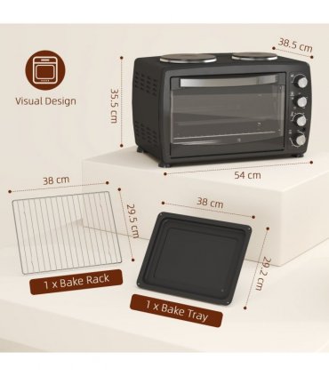 HOMCOM 36L Countertop Toaster Oven with 2 Hot Plates, Grill, Roast, Bake