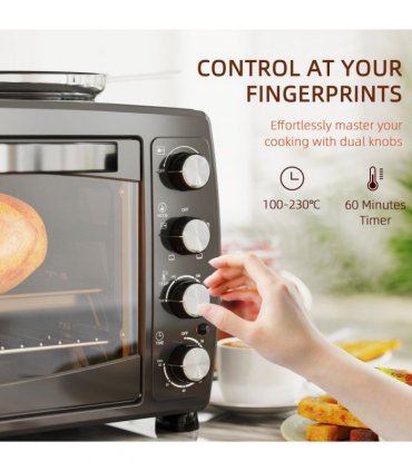 HOMCOM 36L Countertop Toaster Oven with 2 Hot Plates, Grill, Roast, Bake