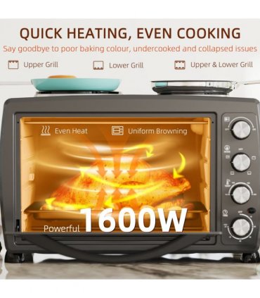 HOMCOM 36L Countertop Toaster Oven with 2 Hot Plates, Grill, Roast, Bake