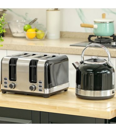 HOMCOM 1.7L 3000W Fast Boil Electric Kettle and 4 Slice Toaster Set, Black