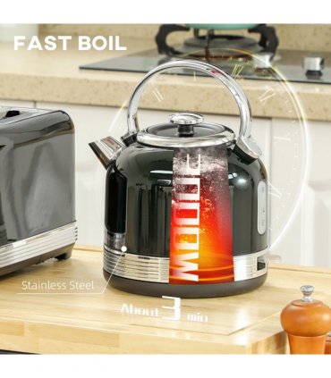 HOMCOM 1.7L 3000W Fast Boil Electric Kettle and 4 Slice Toaster Set, Black