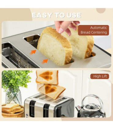 HOMCOM 1.7L 3000W Fast Boil Electric Kettle and 4 Slice Toaster Set, Black
