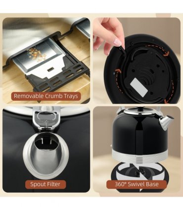 HOMCOM 1.7L 3000W Fast Boil Electric Kettle and 4 Slice Toaster Set, Black