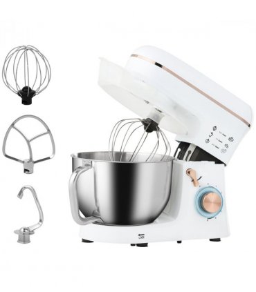 HOMCOM Electric Stand Mixer, 5L Food Mixer with Dough Hook, Whisk, White