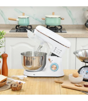 HOMCOM Electric Stand Mixer, 5L Food Mixer with Dough Hook, Whisk, White