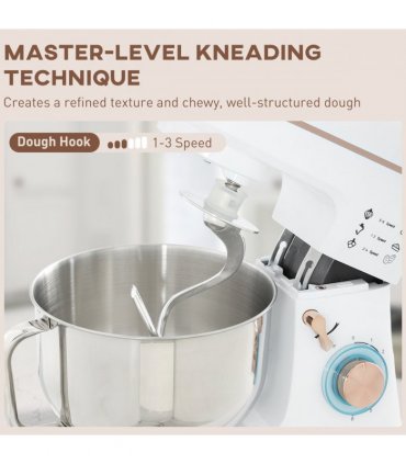 HOMCOM Electric Stand Mixer, 5L Food Mixer with Dough Hook, Whisk, White