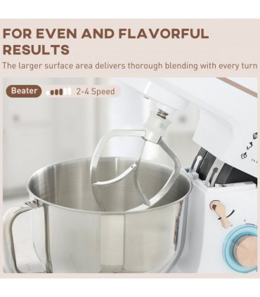 HOMCOM Electric Stand Mixer, 5L Food Mixer with Dough Hook, Whisk, White