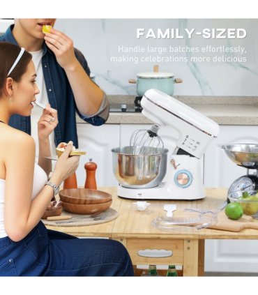 HOMCOM Electric Stand Mixer, 5L Food Mixer with Dough Hook, Whisk, White