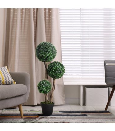HOMCOM Artificial Plant Boxwood Ball Topiary Tree Indoor Outdoor, 90cm
