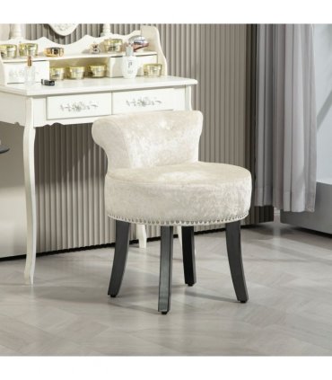 HOMCOM Dressing Table Stool Vanity Seat w/ Rubber Wood Legs Bedroom - Beige