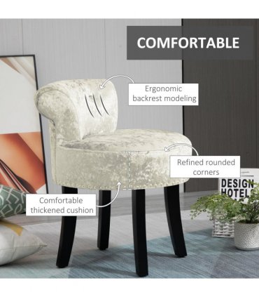 HOMCOM Dressing Table Stool Vanity Seat w/ Rubber Wood Legs Bedroom - Beige