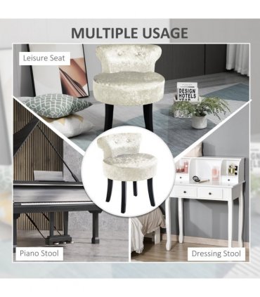 HOMCOM Dressing Table Stool Vanity Seat w/ Rubber Wood Legs Bedroom - Beige