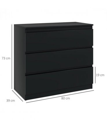 HOMCOM Chest of Drawers, 3 Drawer Storage Cabinet Unit for Bedroom, Black